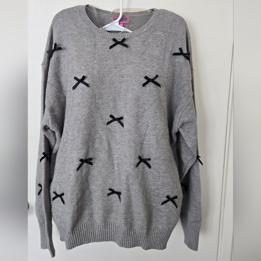 Edikted Gray Melange Grey Oversized Sweater Black Bows NWT